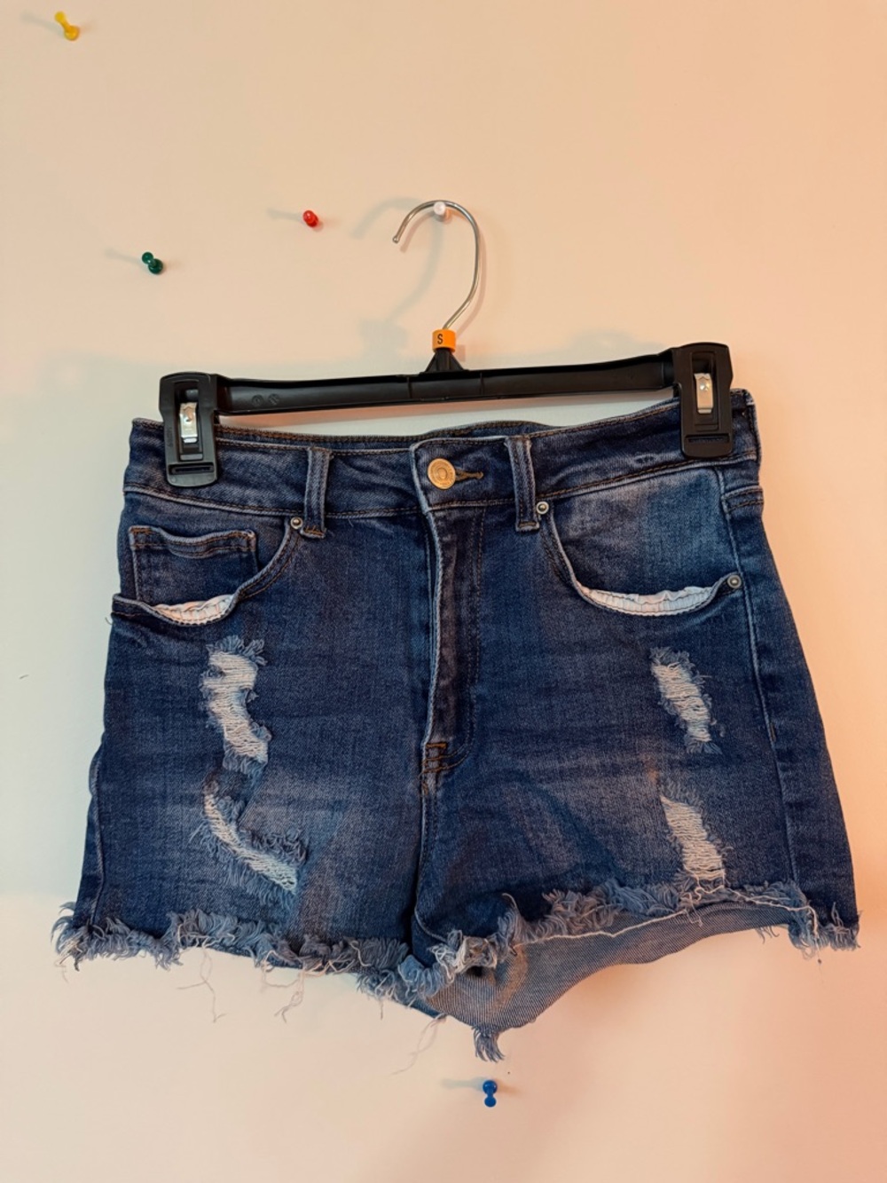 Wax Jean Dark Blue Distressed Denim Shorts